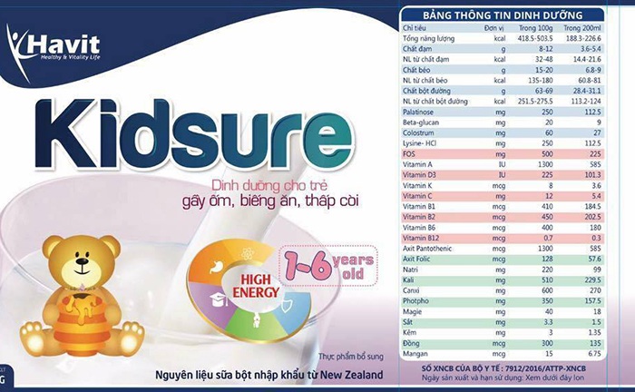 Thành phần dinh dưỡng sữa Kidsure